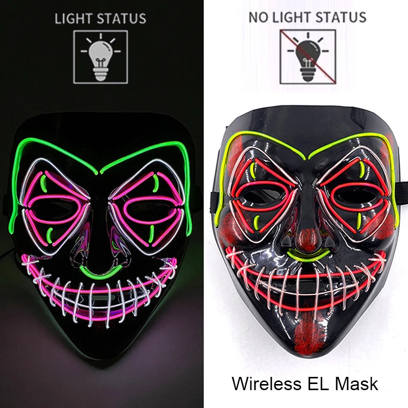 Wireless LED Glow-in-the-Dark Full-Face Mask — 10 Colors, 4 Light Modes