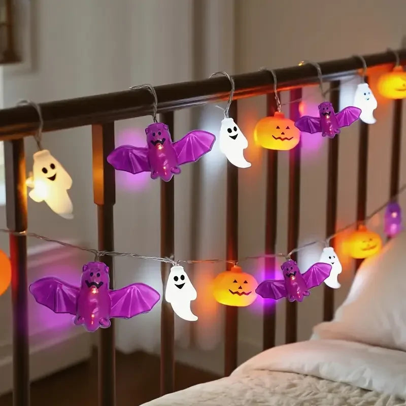 Halloween Pumpkin, Ghost & Bat LED String Lights — Battery Powered