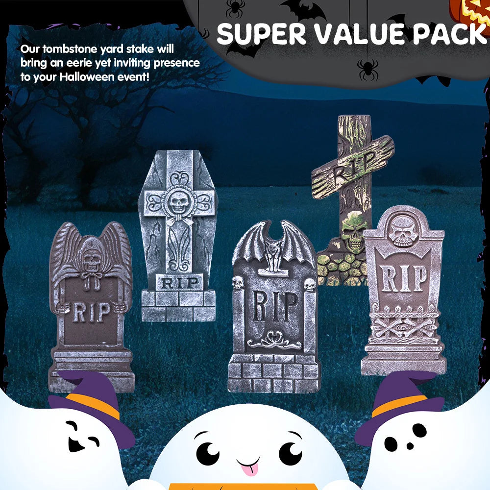 17" Foam Graveyard Tombstones (12-Pack) — Halloween Yard Decoration