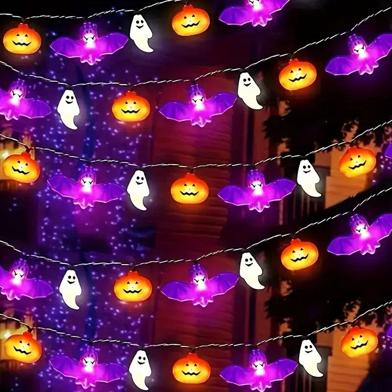 Halloween Pumpkin, Ghost & Bat LED String Lights — Battery Powered