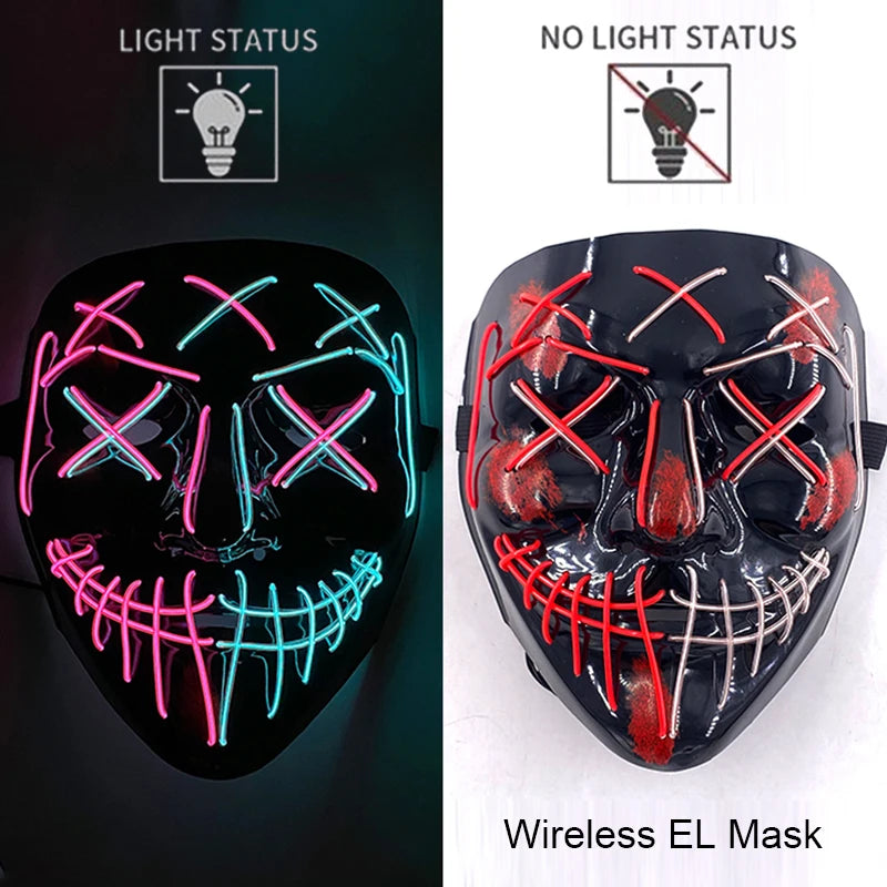 Wireless LED Glow-in-the-Dark Full-Face Mask — 10 Colors, 4 Light Modes