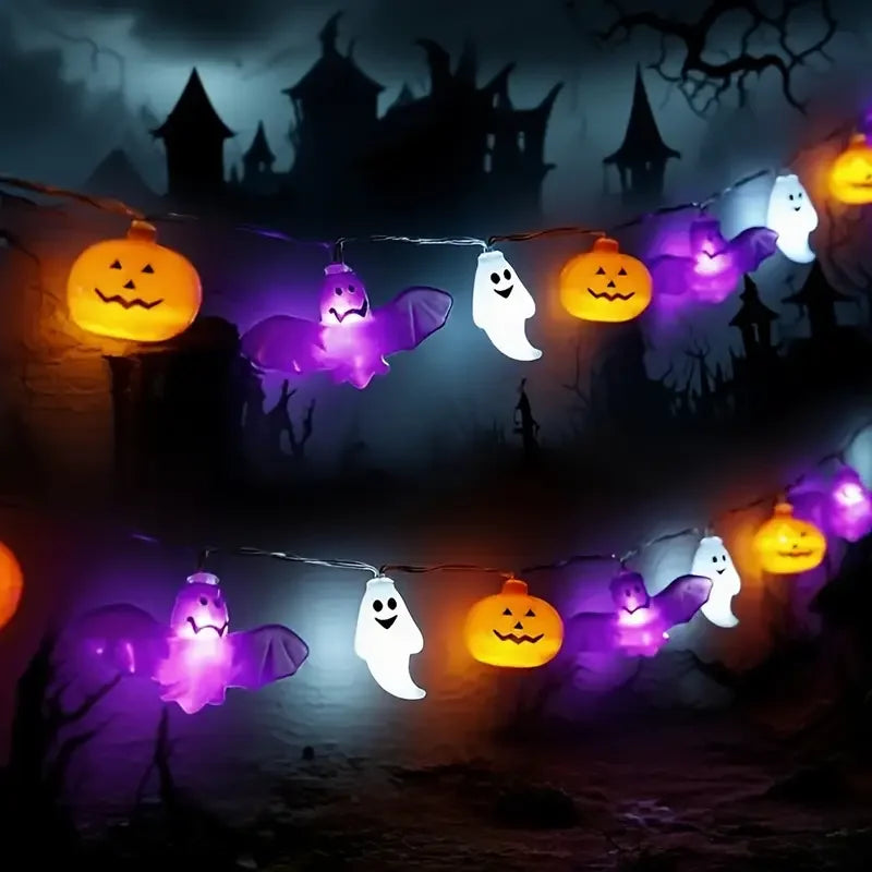 Halloween Pumpkin, Ghost & Bat LED String Lights — Battery Powered