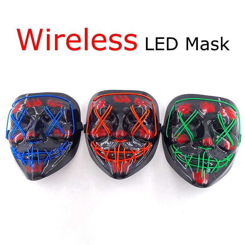 Wireless LED Glow-in-the-Dark Full-Face Mask — 10 Colors, 4 Light Modes