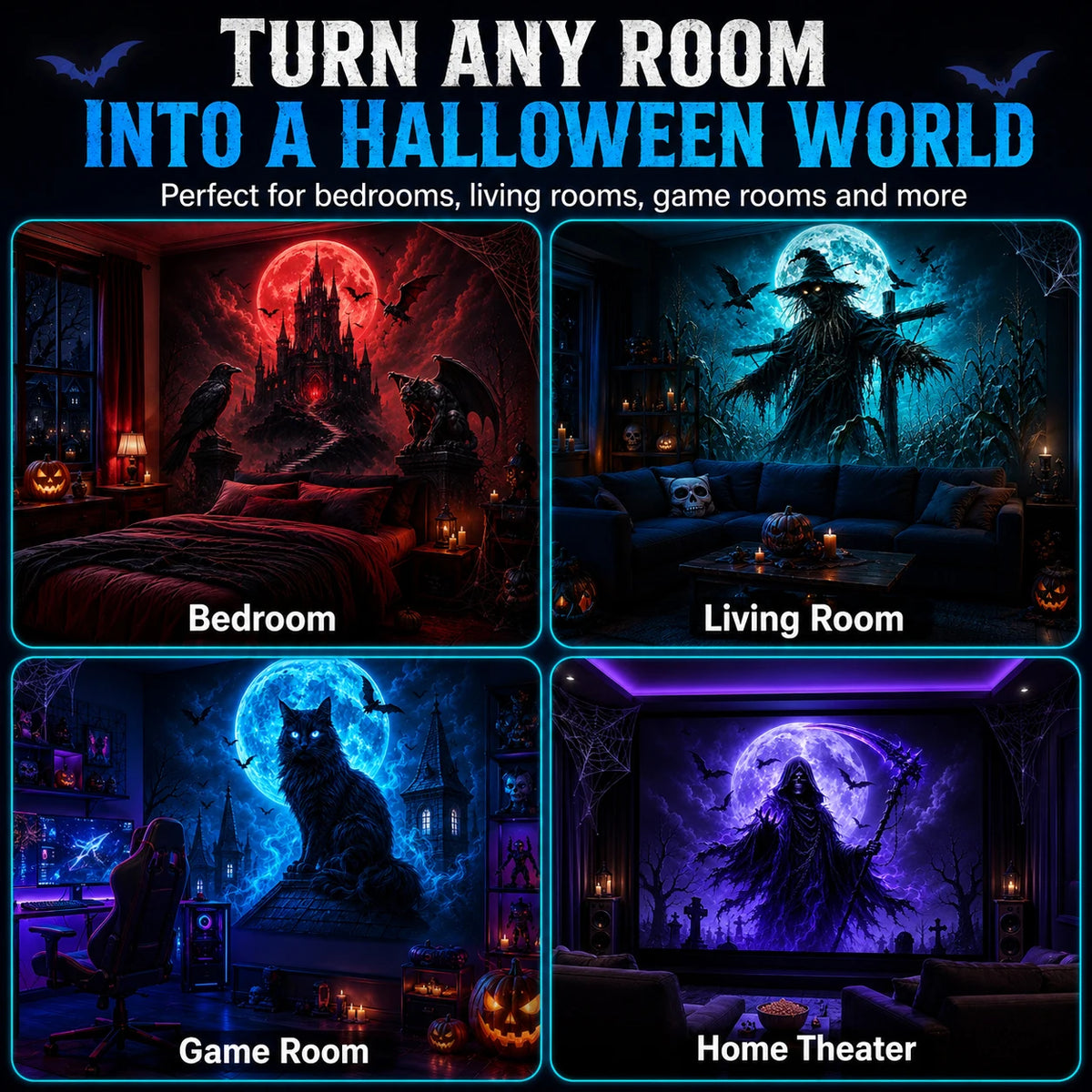 Halloween Projector Night Light — 10 Spooky Patterns, USB Powered