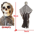 Hanging Halloween Skull & Web Decoration — Indoor/Outdoor Prop