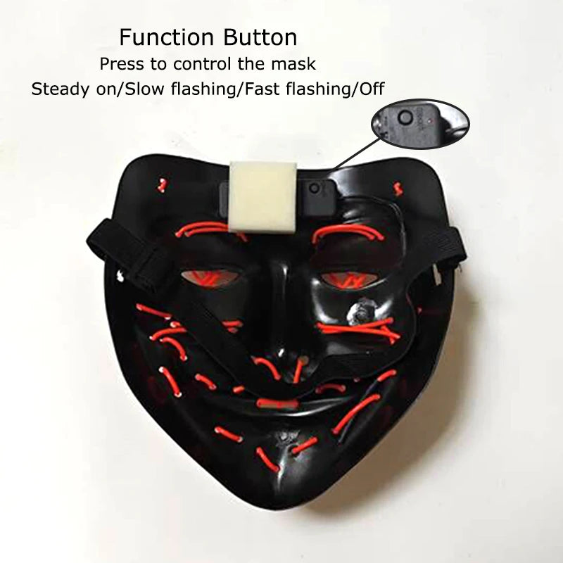 Wireless LED Glow-in-the-Dark Full-Face Mask — 10 Colors, 4 Light Modes
