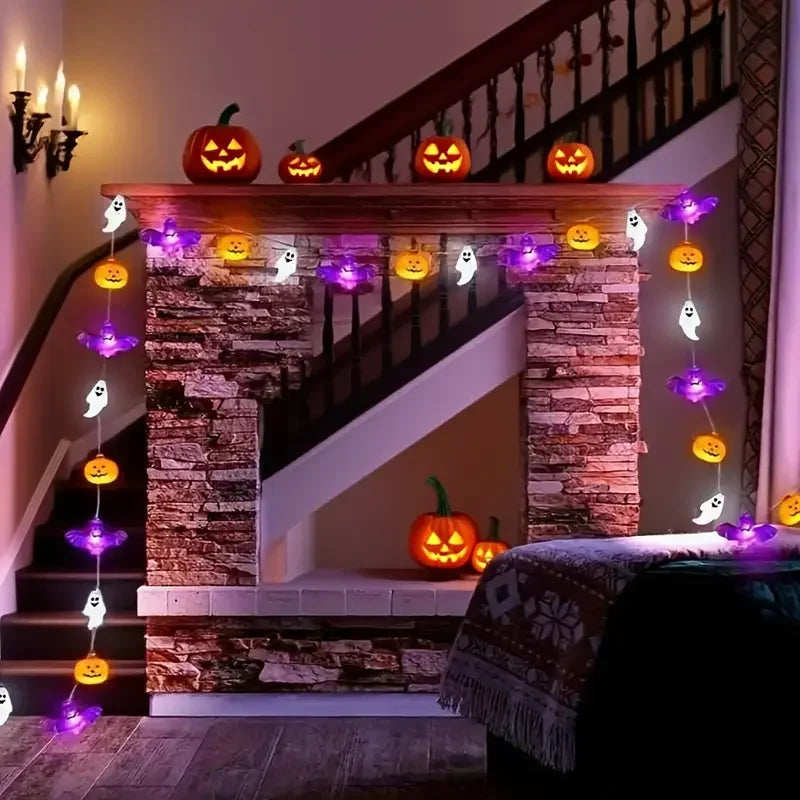 Halloween Pumpkin, Ghost & Bat LED String Lights — Battery Powered
