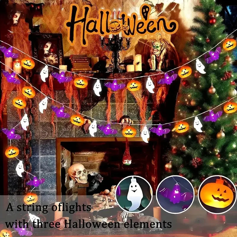 Halloween Pumpkin, Ghost & Bat LED String Lights — Battery Powered